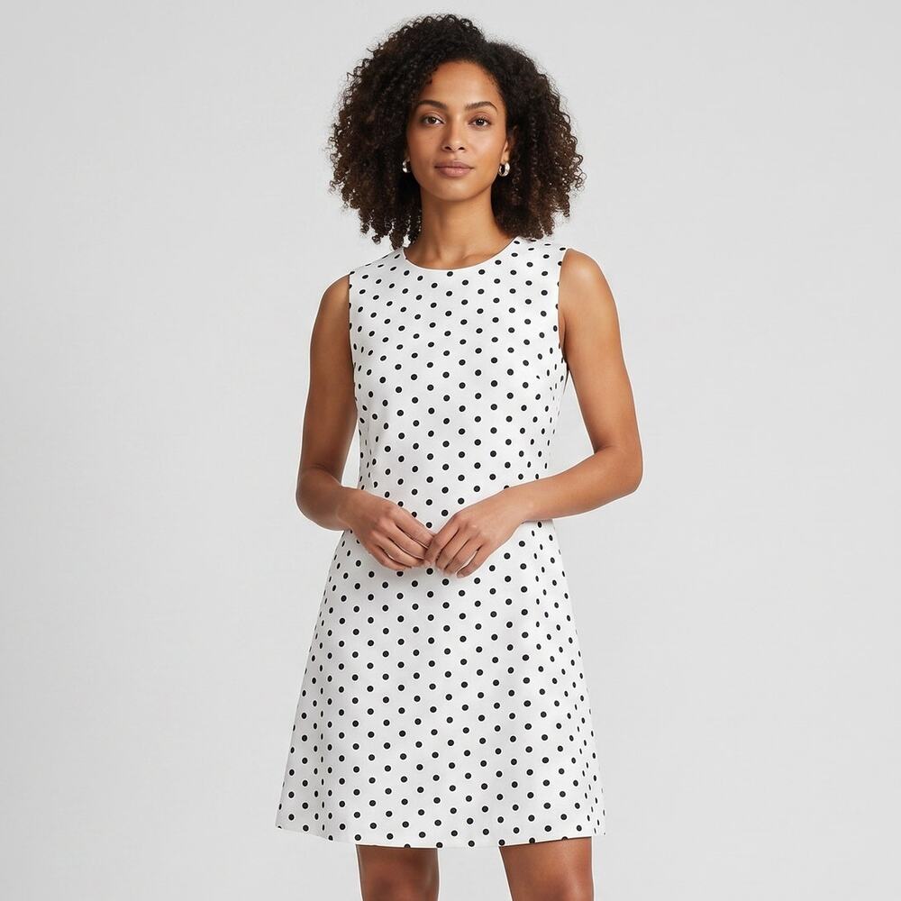 Express Polka Dot Dress Womens 12 White Black Sleeveless A Line Lined Mini Retro